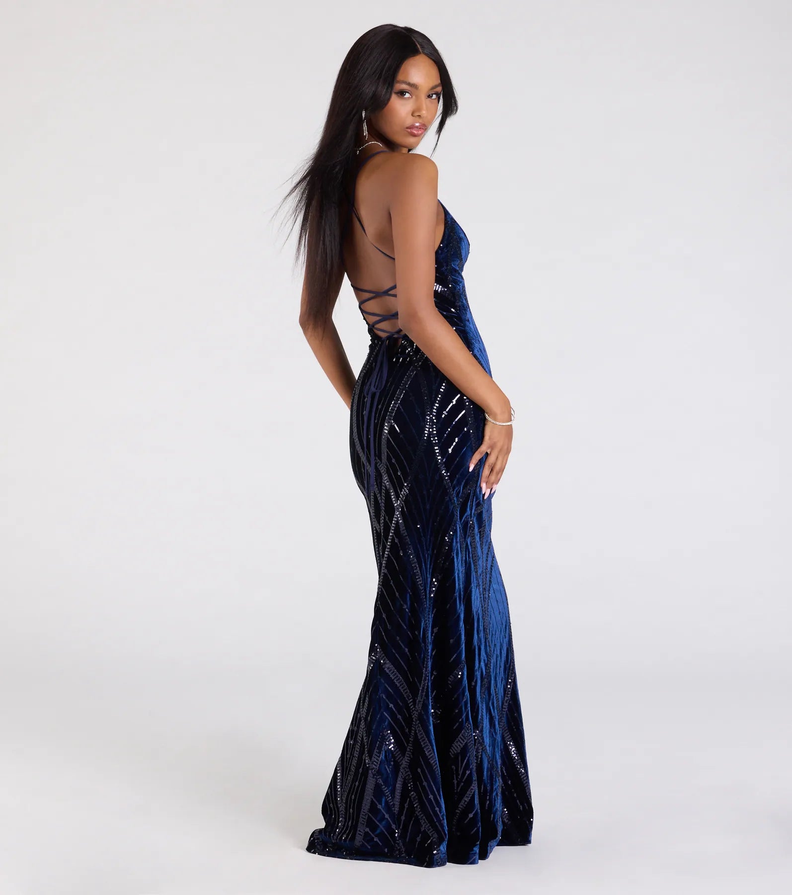 Gisele Sequin Velvet Lace-Up Mermaid Dress - Image 2