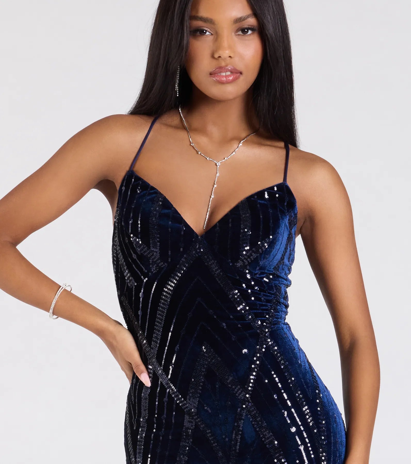 Gisele Sequin Velvet Lace-Up Mermaid Dress - Image 3