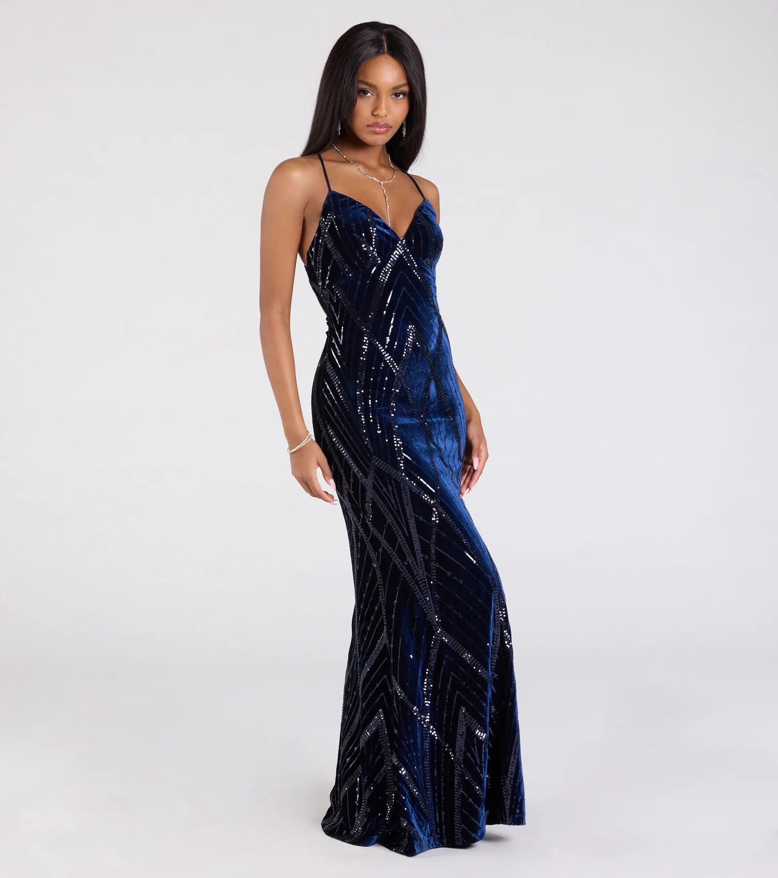 Gisele Sequin Velvet Lace-Up Mermaid Dress - Image 4