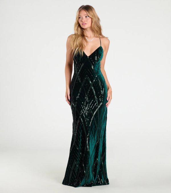 Gisele Sequin Velvet Lace-Up Mermaid Dress - Image 5