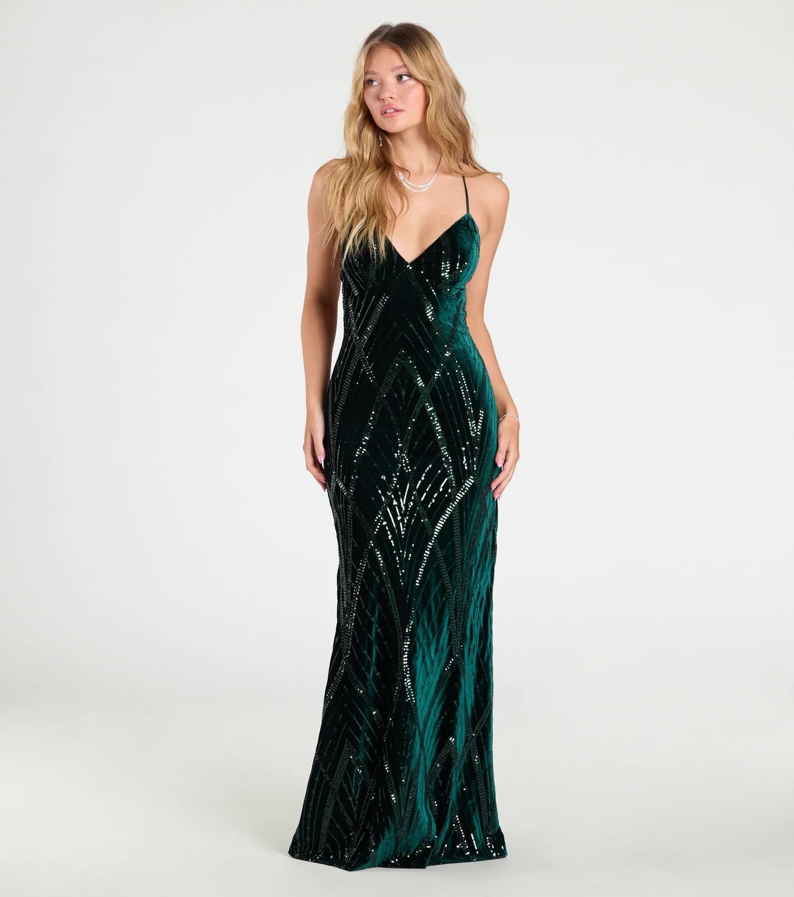 Gisele Sequin Velvet Lace-Up Mermaid Dress - Image 5