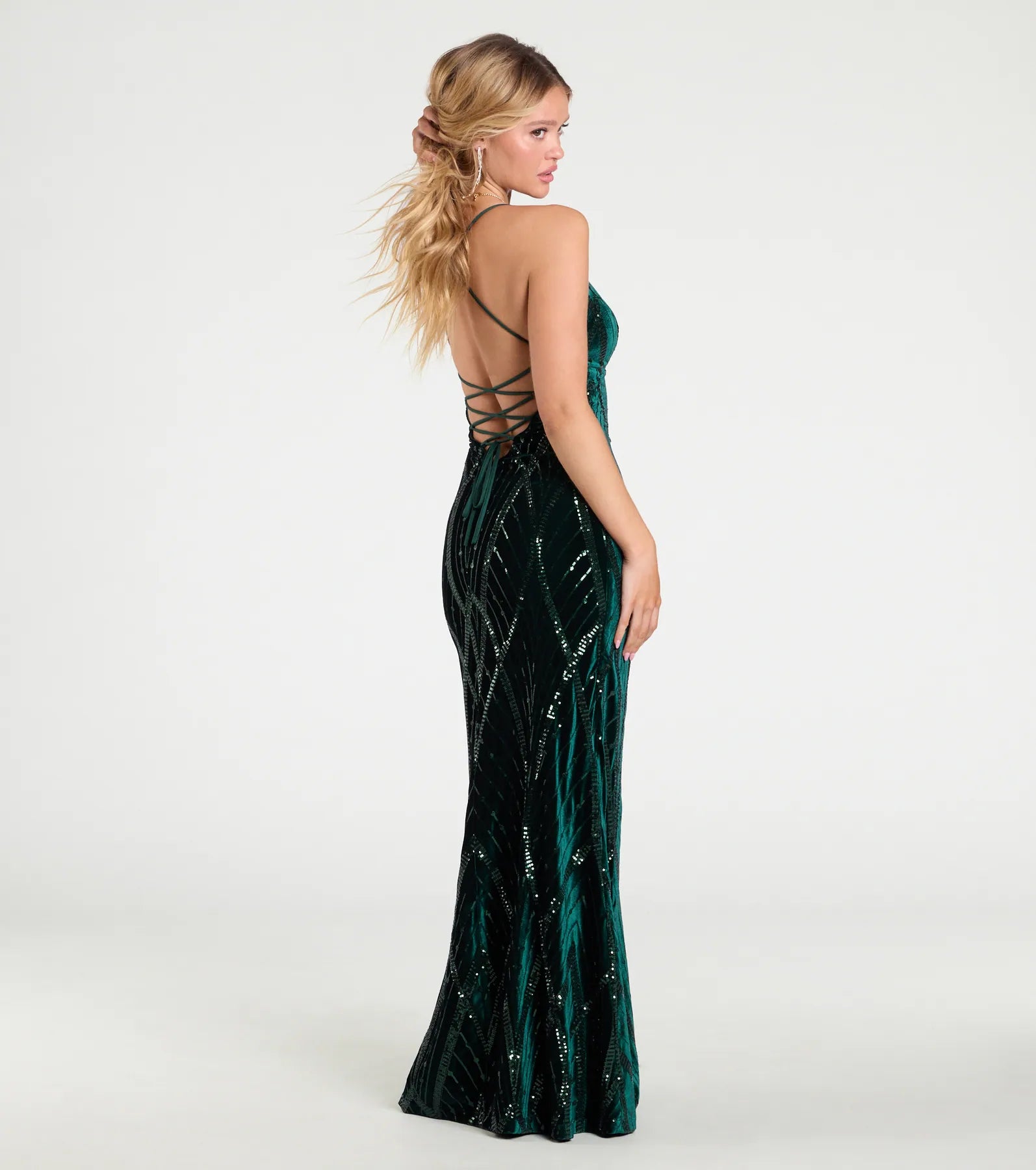 Gisele Sequin Velvet Lace-Up Mermaid Dress - Image 6
