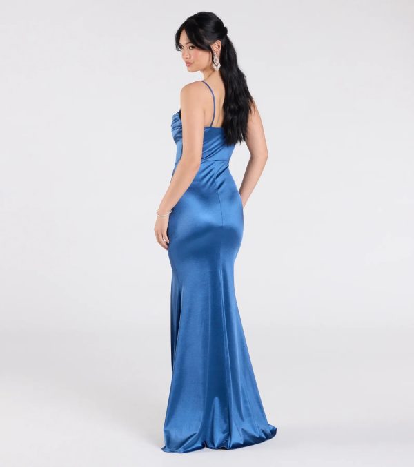 Jazmine Cowl Neck Slit A-Line Satin Formal Dress - Image 10
