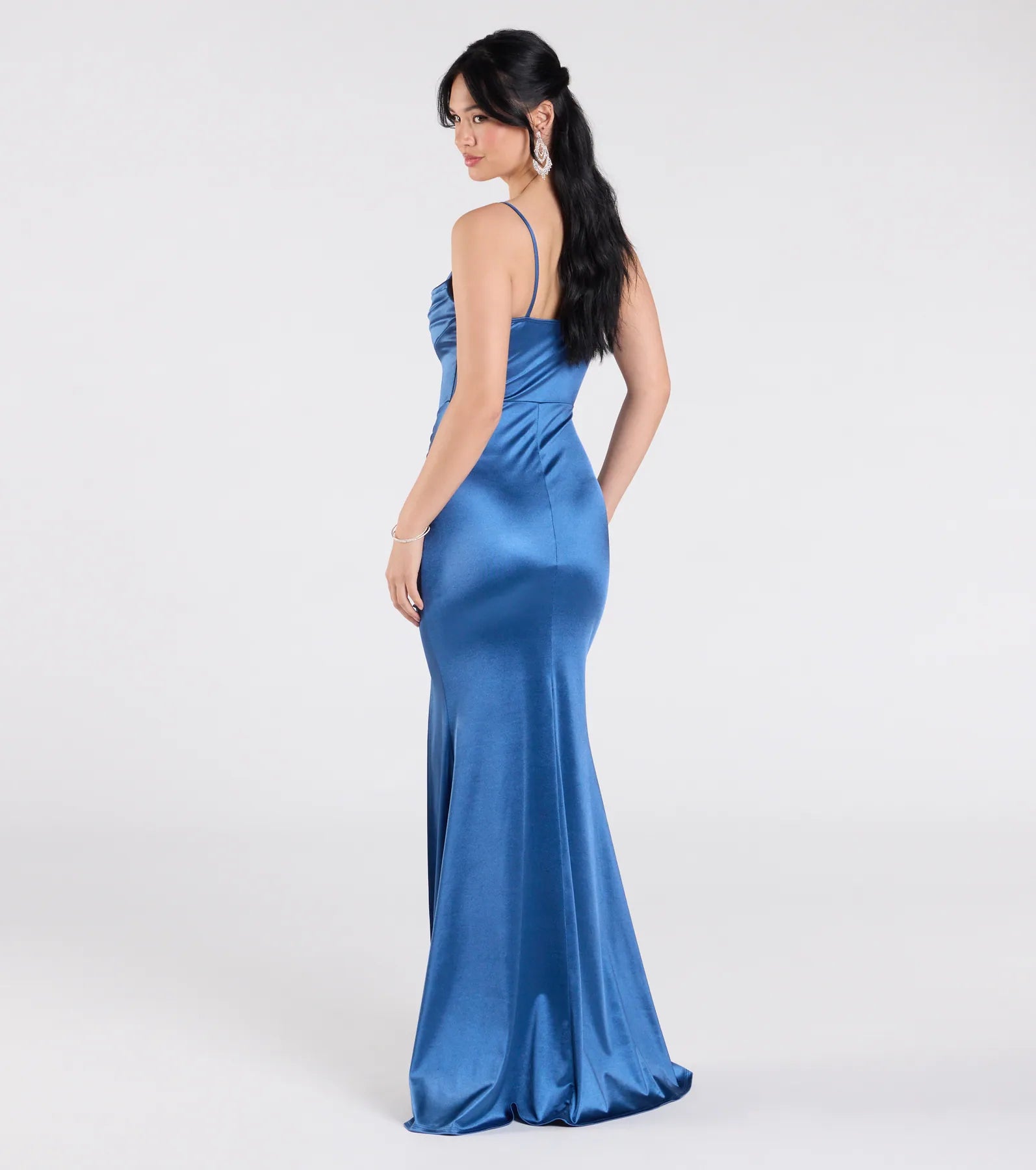 Jazmine Cowl Neck Slit A-Line Satin Formal Dress - Image 10