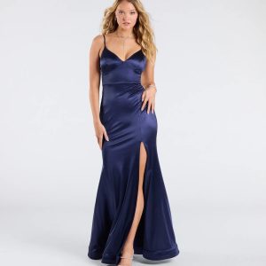 Amy Mermaid Slit Satin Formal Dress