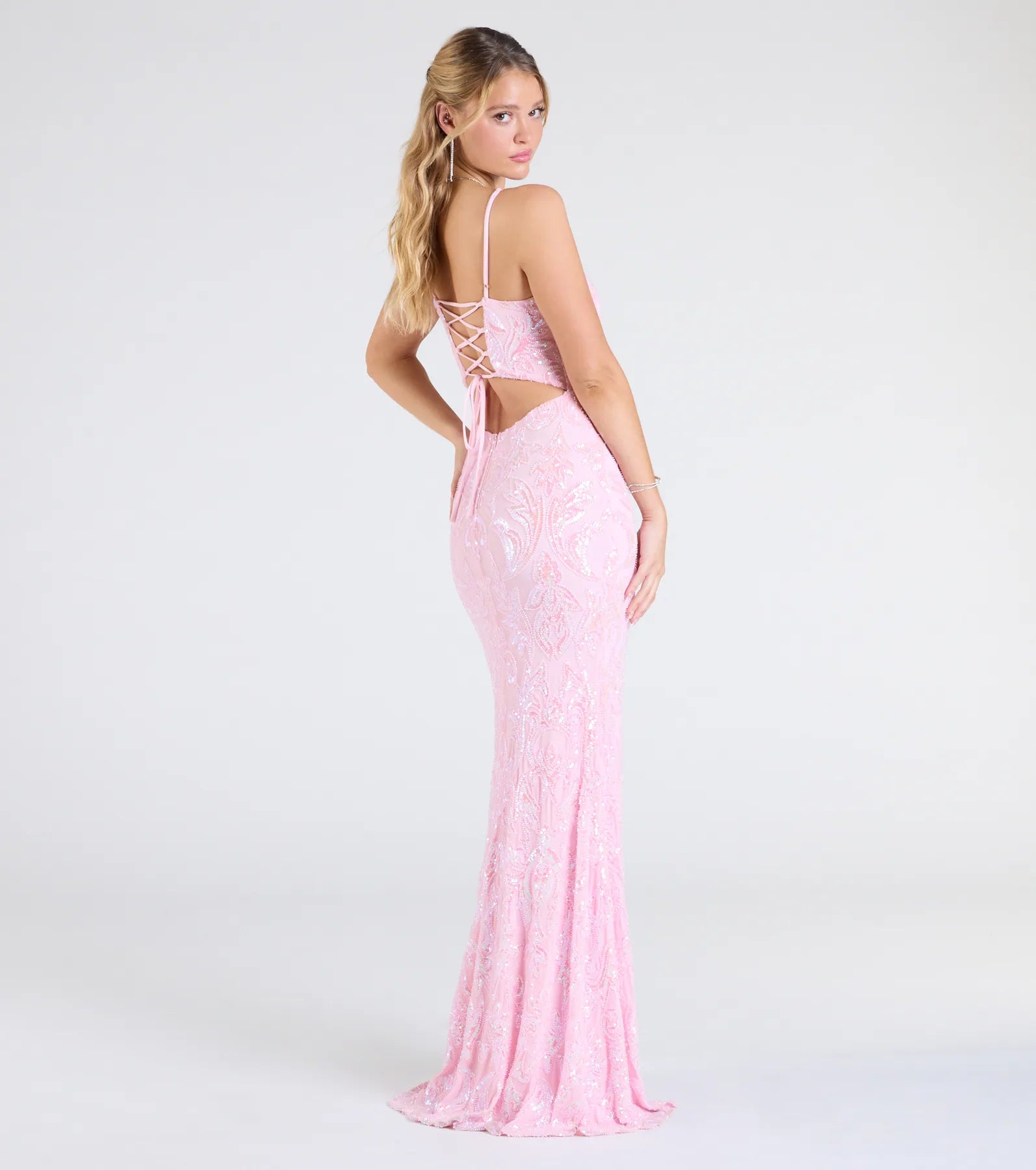 Tarna Lace-Up Bead Sequin Mermaid Formal Dress - Image 2