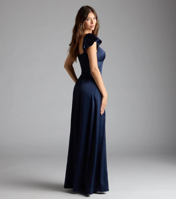 Olessa Short Sleeve A-Line Slit Satin Formal Dress - Image 6