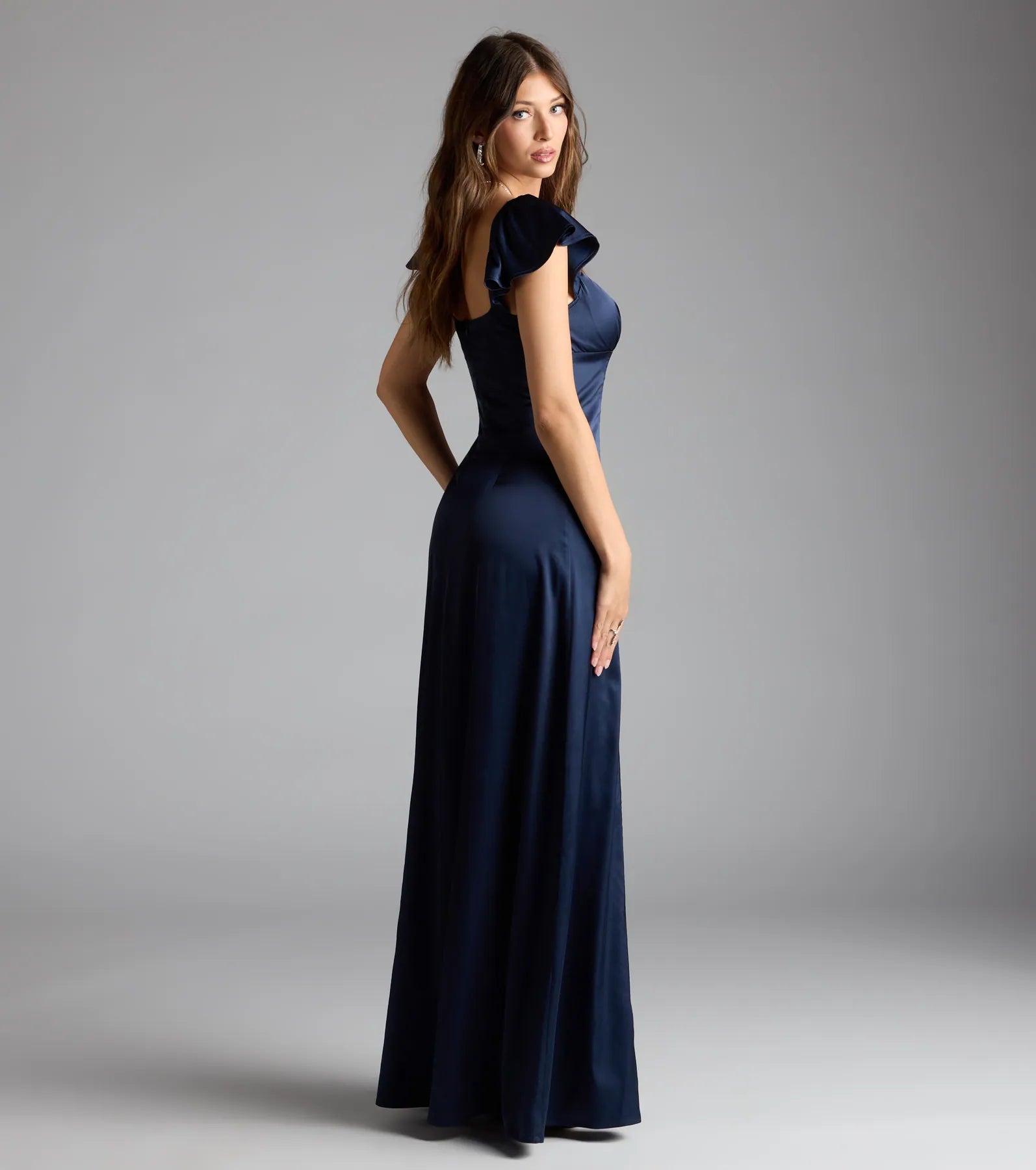 Olessa Short Sleeve A-Line Slit Satin Formal Dress - Image 6