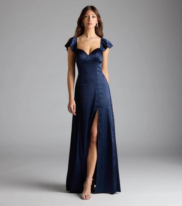 Olessa Short Sleeve A-Line Slit Satin Formal Dress - Image 8