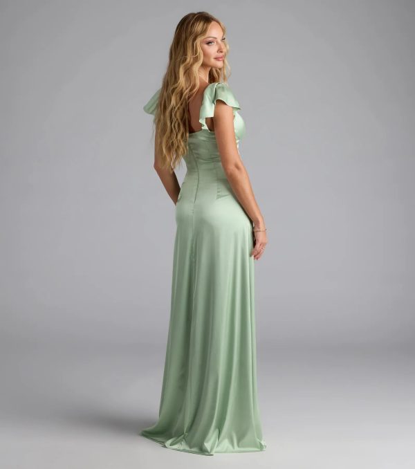 Olessa Short Sleeve A-Line Slit Satin Formal Dress - Image 2