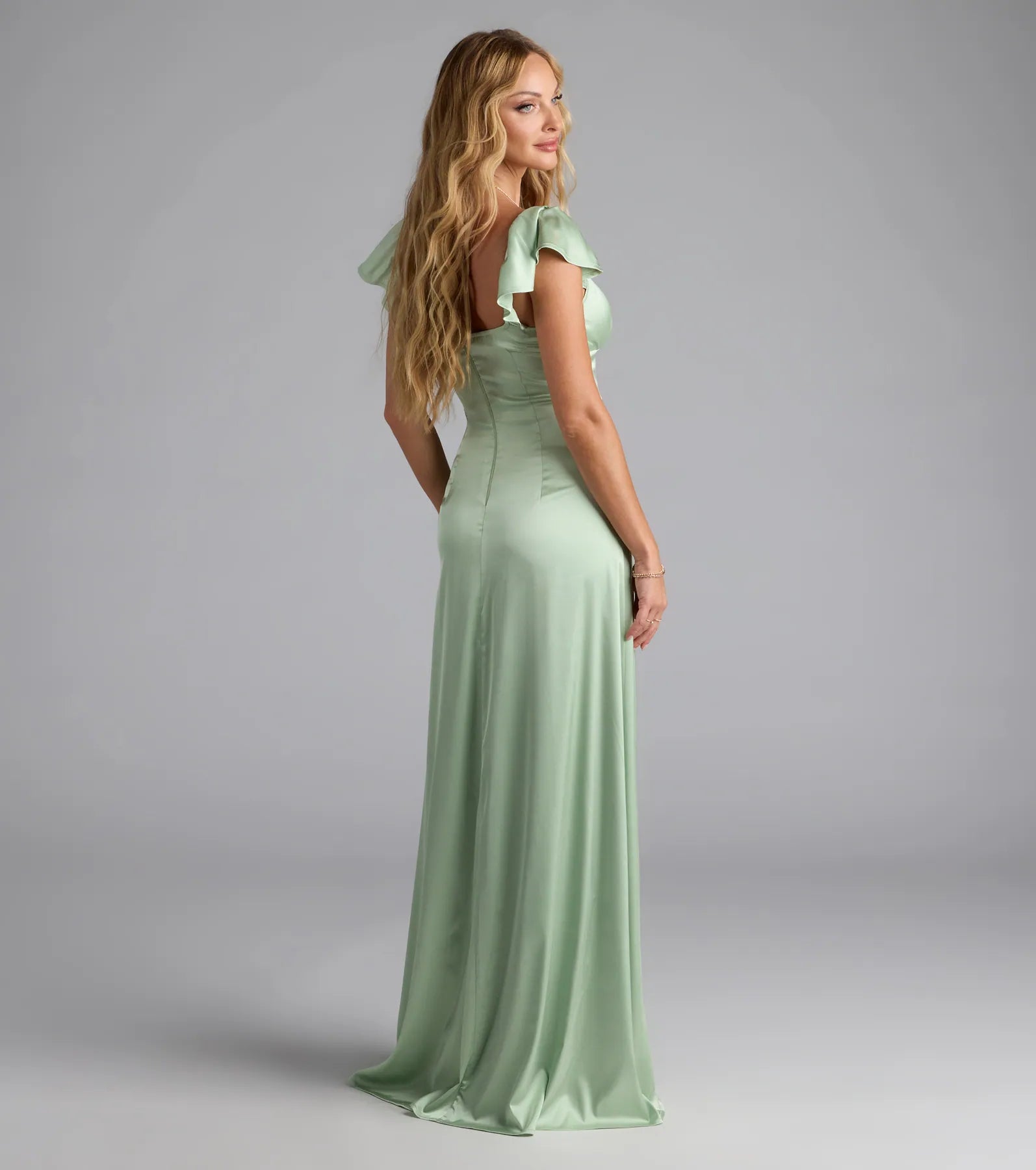 Olessa Short Sleeve A-Line Slit Satin Formal Dress - Image 2