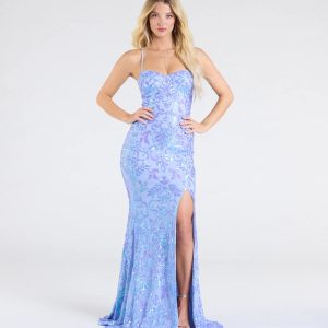 Sawyer Lace-Up Slit Mermaid Sequin Formal Dress