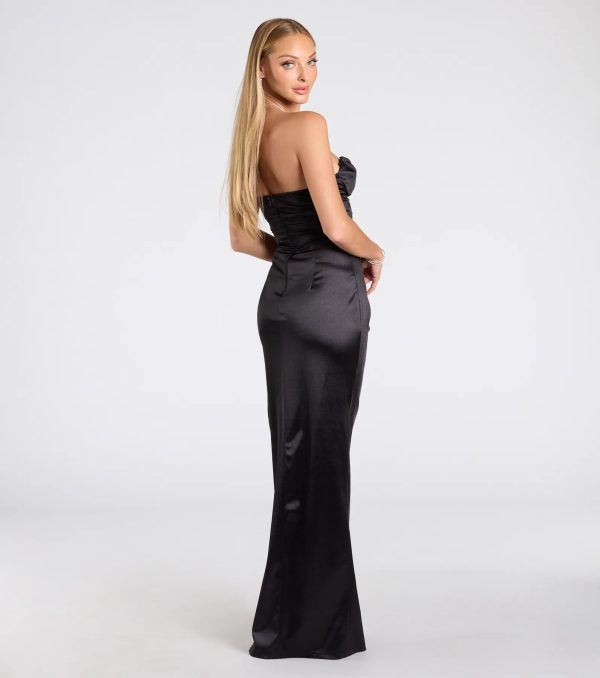 Noel Strapless Sweetheart Slit Satin Formal Dress - Image 2