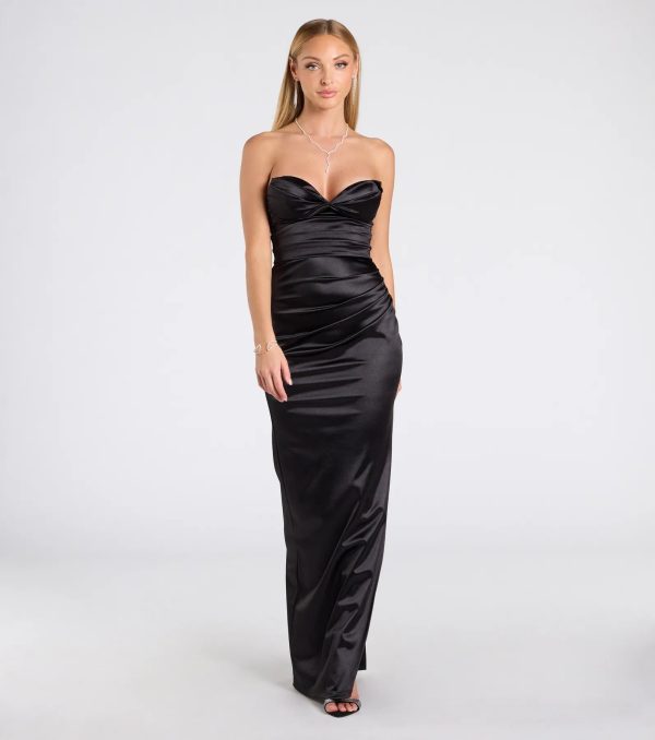 Noel Strapless Sweetheart Slit Satin Formal Dress - Image 4