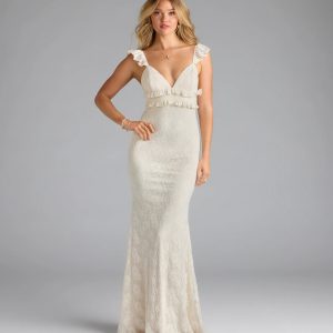 Romy Ruffle Tie-Back Mermaid Lace Formal Dress