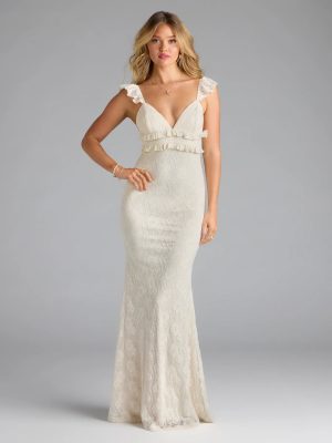 Romy Ruffle Tie-Back Mermaid Lace Formal Dress