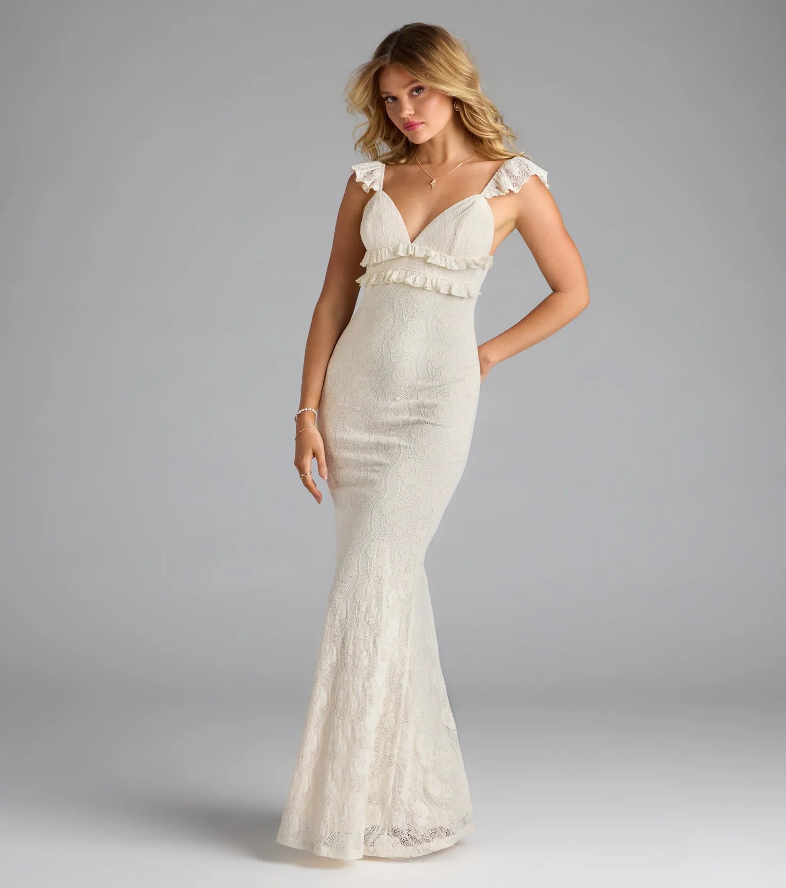 Romy Ruffle Tie-Back Mermaid Lace Formal Dress - Image 5