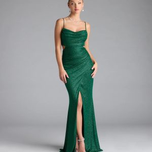 Elliana Cutout Slit Glitter Formal Dress