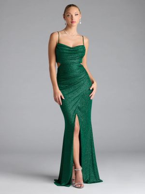 Elliana Cutout Slit Glitter Formal Dress