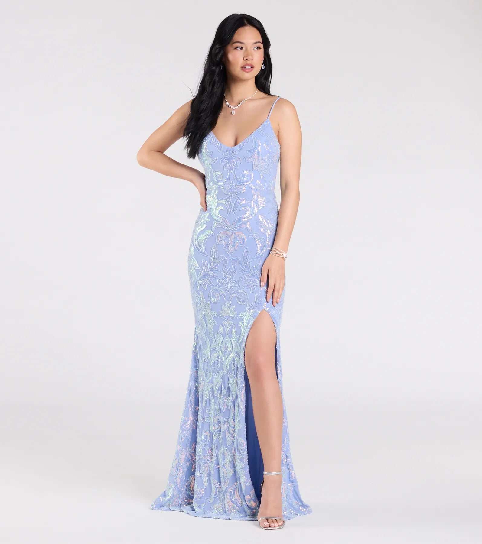 Tarna Lace-Up Bead Sequin Mermaid Formal Dress - Image 6