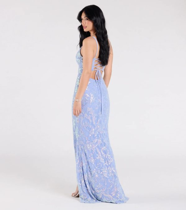 Tarna Lace-Up Bead Sequin Mermaid Formal Dress - Image 7