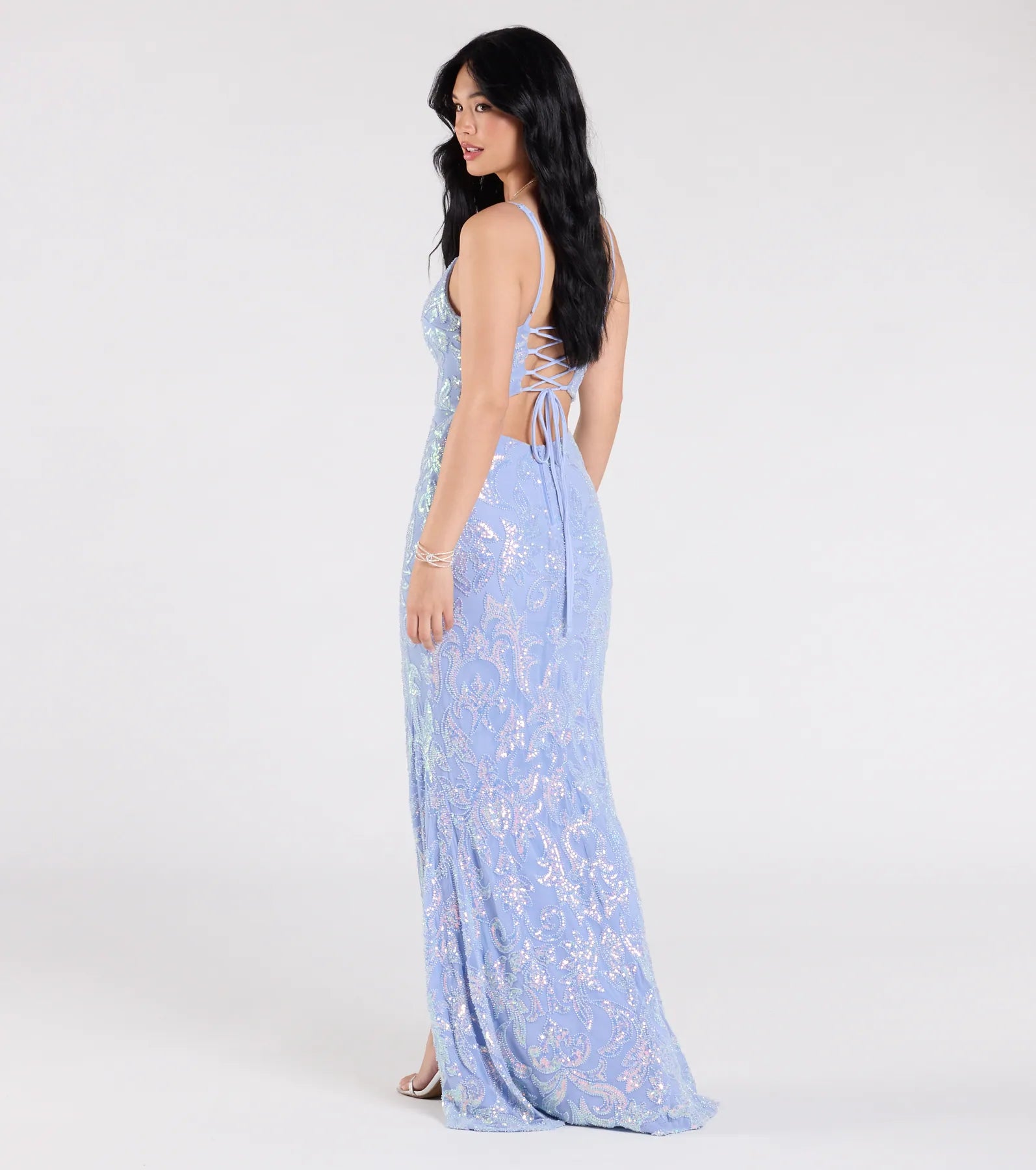 Tarna Lace-Up Bead Sequin Mermaid Formal Dress - Image 7