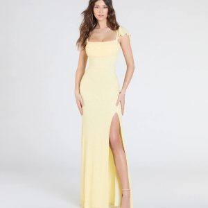 Tanya Lace-Up Slit Mermaid Beaded Formal Dress