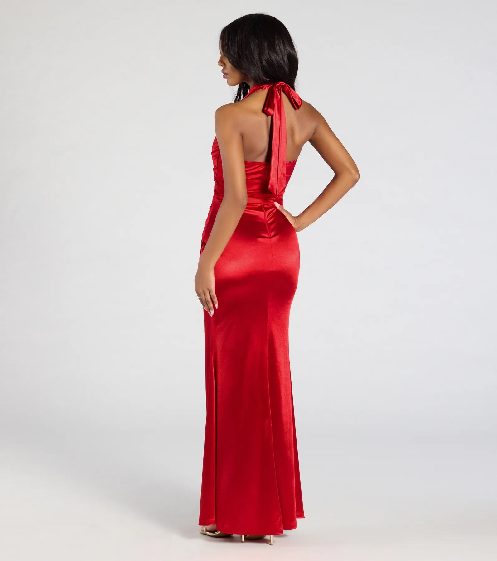 Joanne Halter Slit Mermaid Satin Formal Dress - Image 2