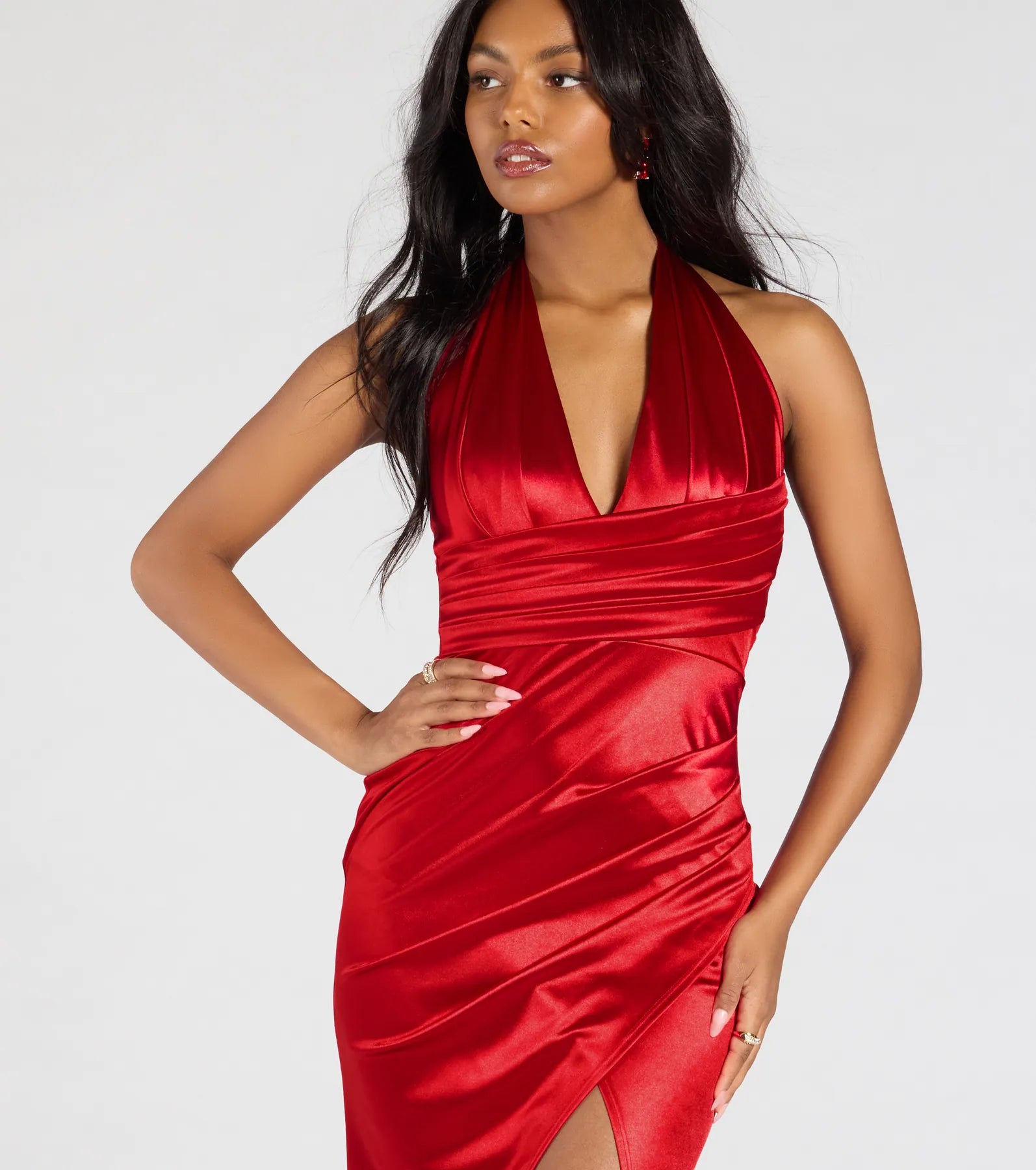 Joanne Halter Slit Mermaid Satin Formal Dress - Image 3