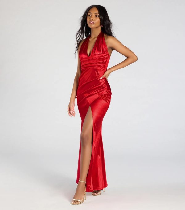 Joanne Halter Slit Mermaid Satin Formal Dress - Image 4