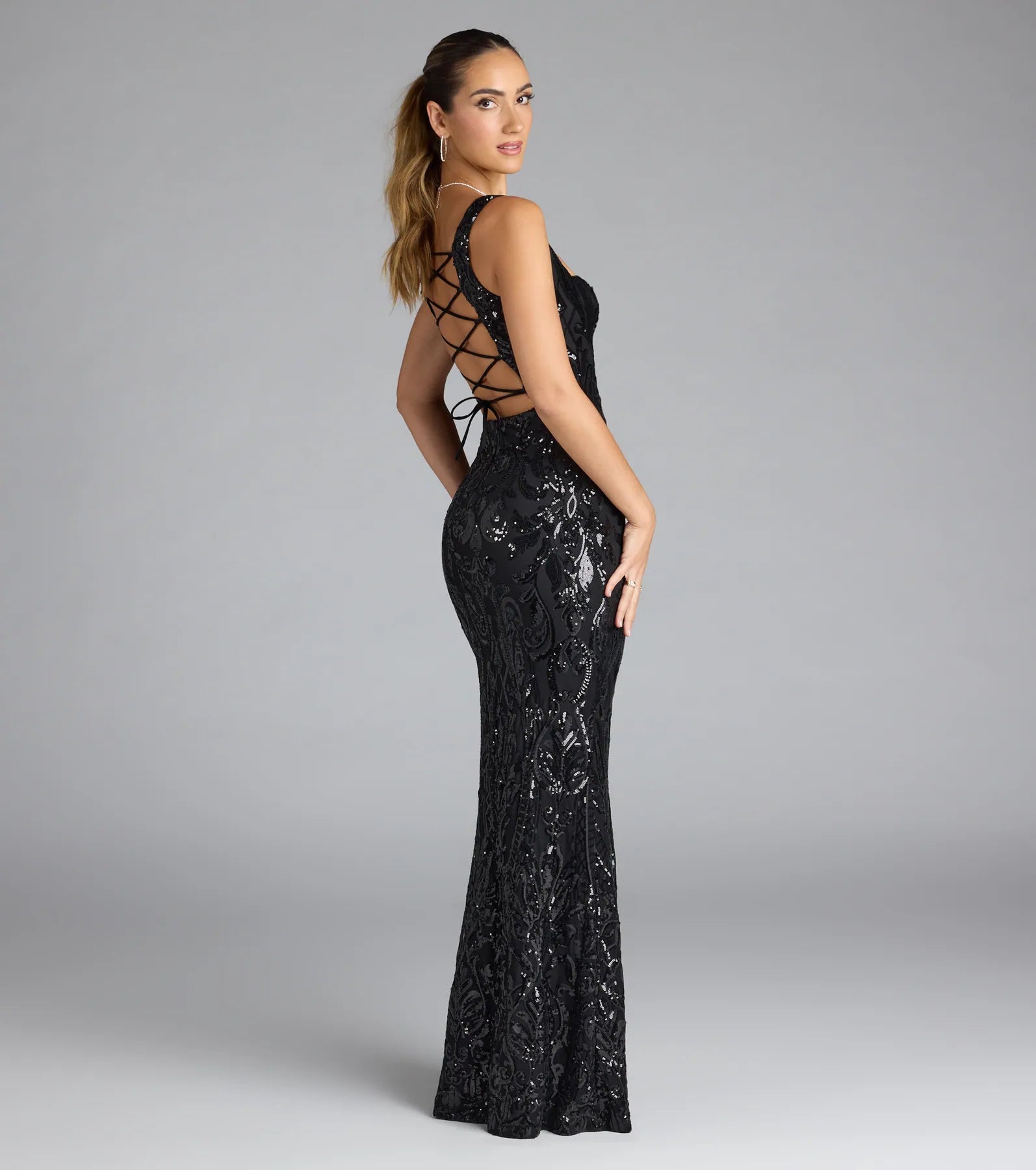 Taylor Lace-Up Slit Sequin Formal Dress - Image 2