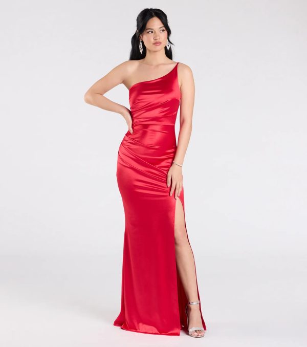 Contessa One-Shoulder Slit Satin Formal Dress - Image 5