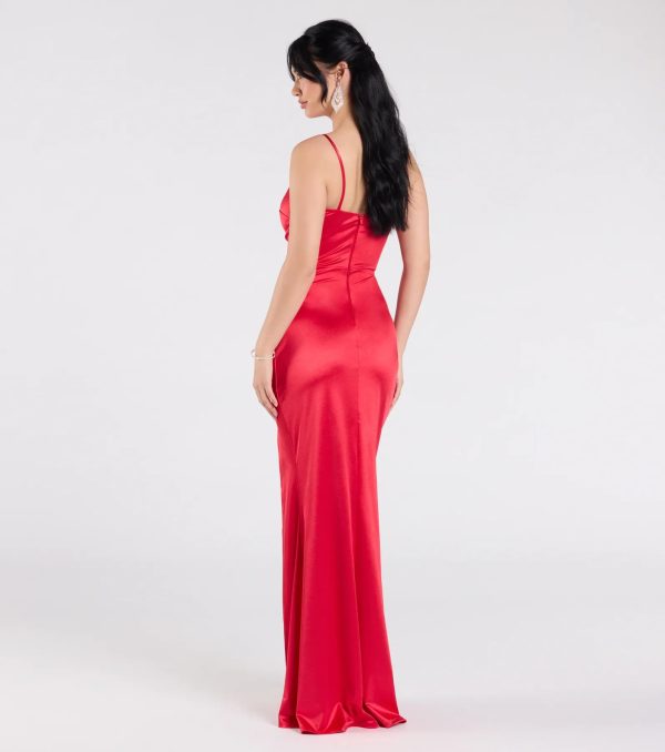 Contessa One-Shoulder Slit Satin Formal Dress - Image 6