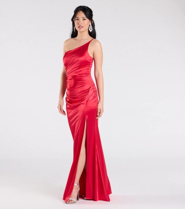 Contessa One-Shoulder Slit Satin Formal Dress - Image 8