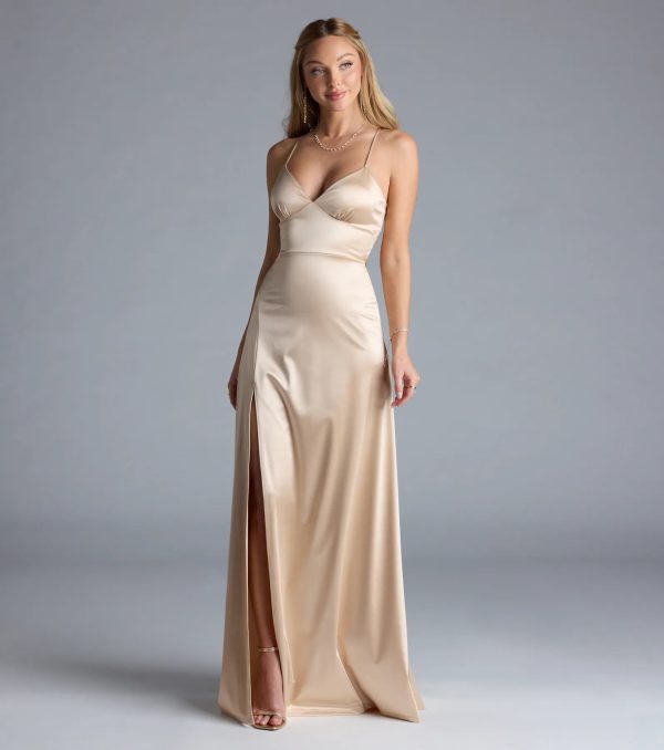 Lynnea Lace-Up Slit A-Line Satin Formal Dress - Image 5