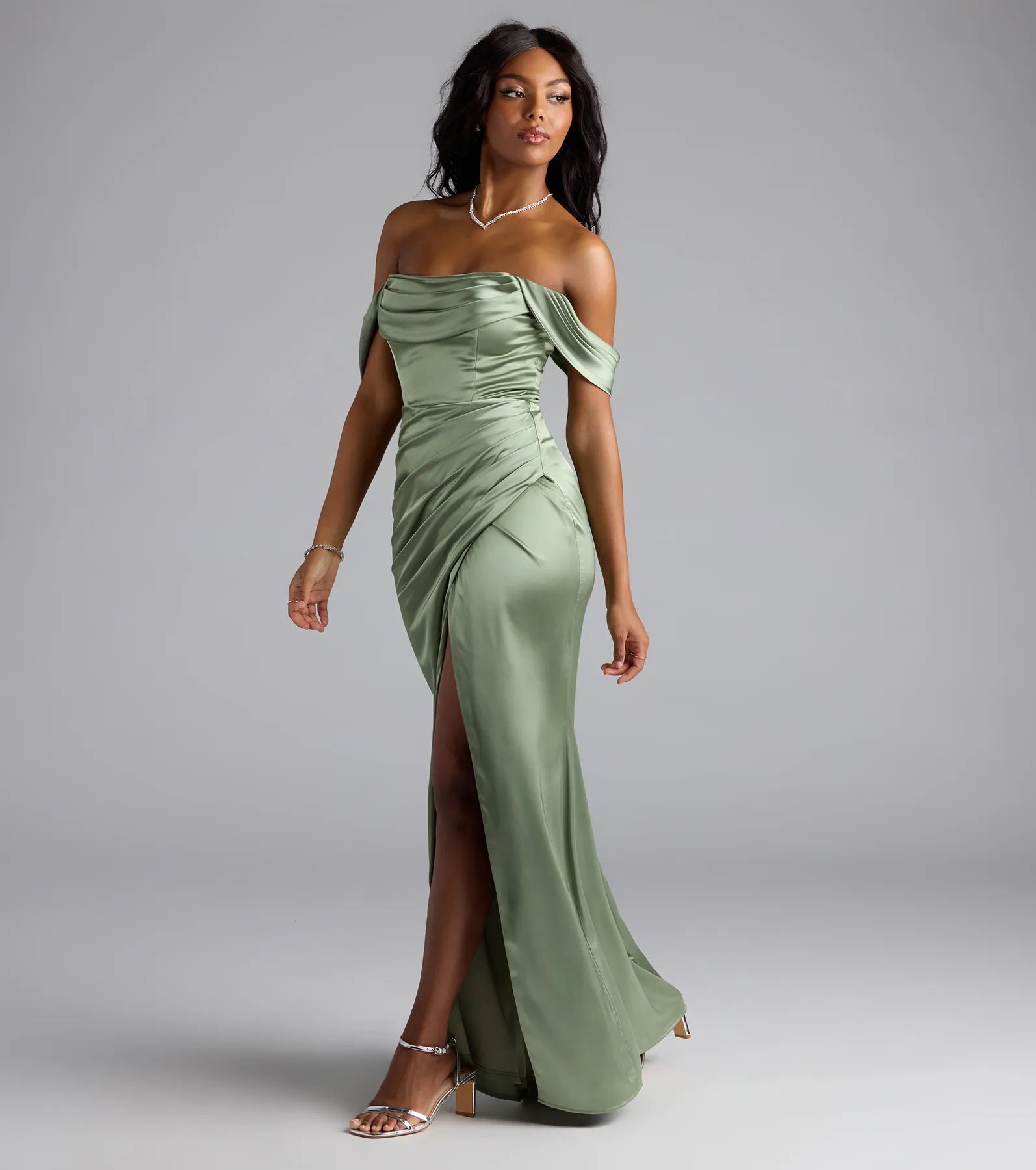 Lova Off-The-Shoulder Corset Satin Formal Dress - Image 4