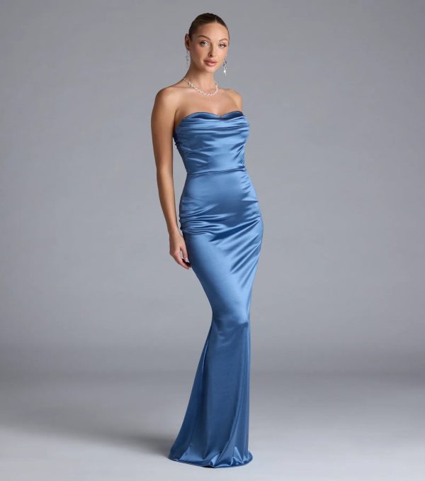 Priscilla Formal Satin Strapless Mermaid Dress - Image 22