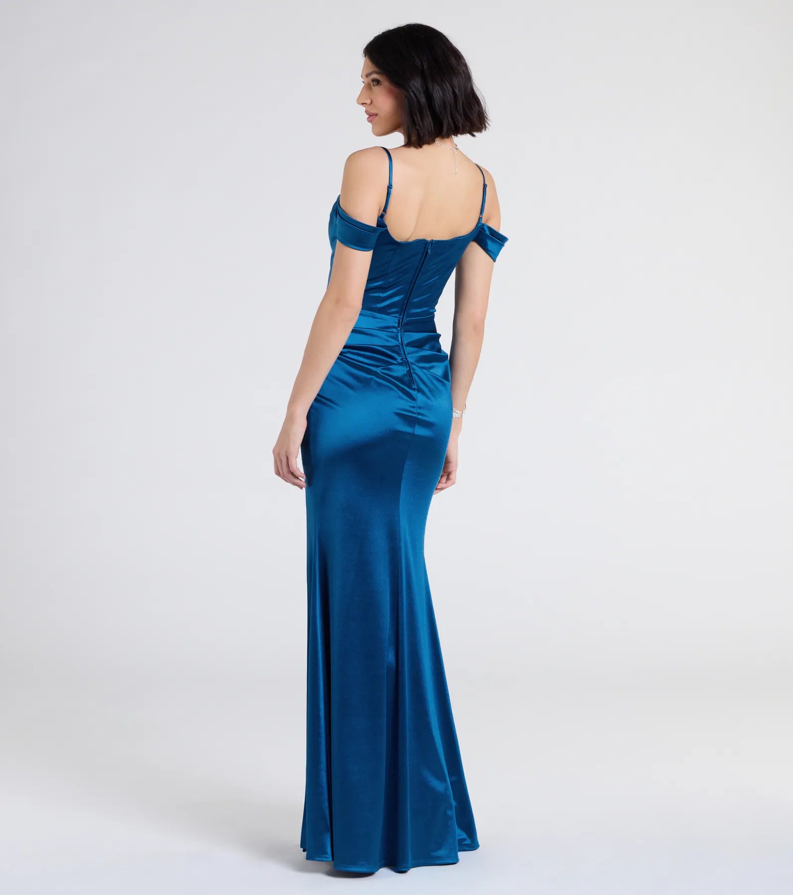 Trista Cold Shoulder Slit Satin Formal Dress - Image 6