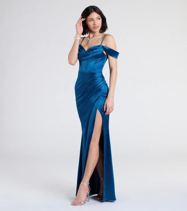 Trista Cold Shoulder Slit Satin Formal Dress - Image 8