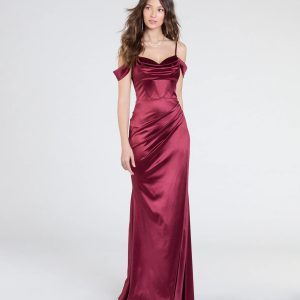 Trista Cold Shoulder Slit Satin Formal Dress