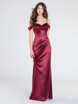 Trista Cold Shoulder Slit Satin Formal Dress