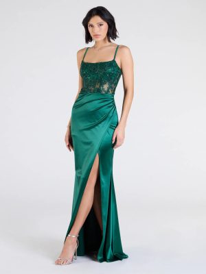 Lucia Lace Corset Slit Satin Formal Dress