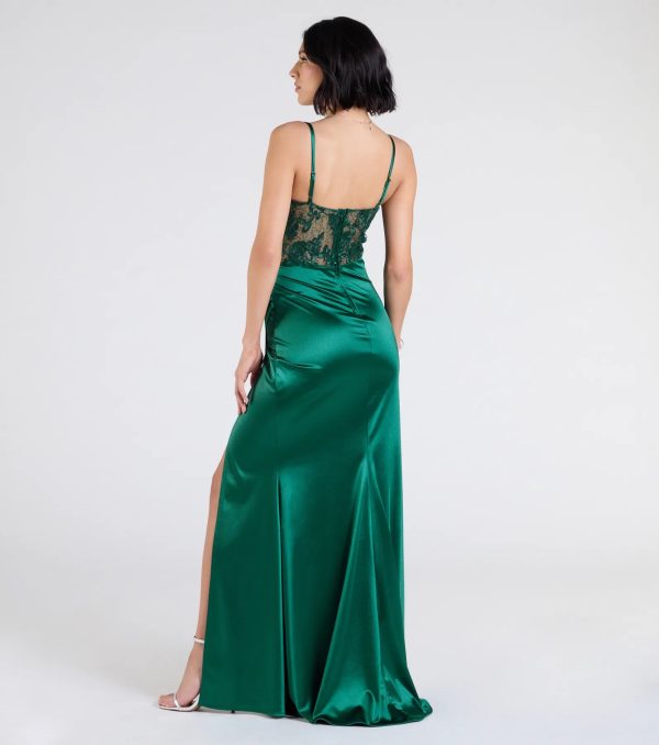 Lucia Lace Corset Slit Satin Formal Dress - Image 2