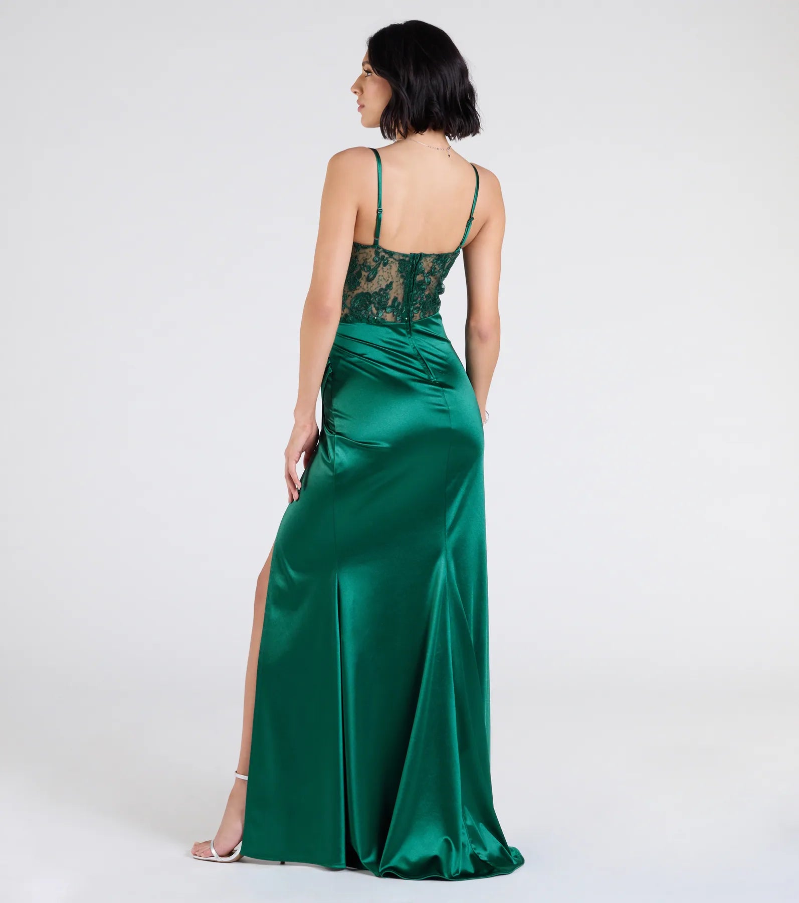 Lucia Lace Corset Slit Satin Formal Dress - Image 2