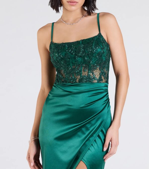 Lucia Lace Corset Slit Satin Formal Dress - Image 4