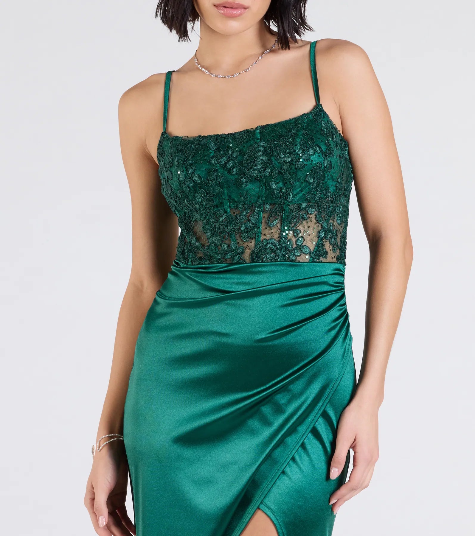 Lucia Lace Corset Slit Satin Formal Dress - Image 4