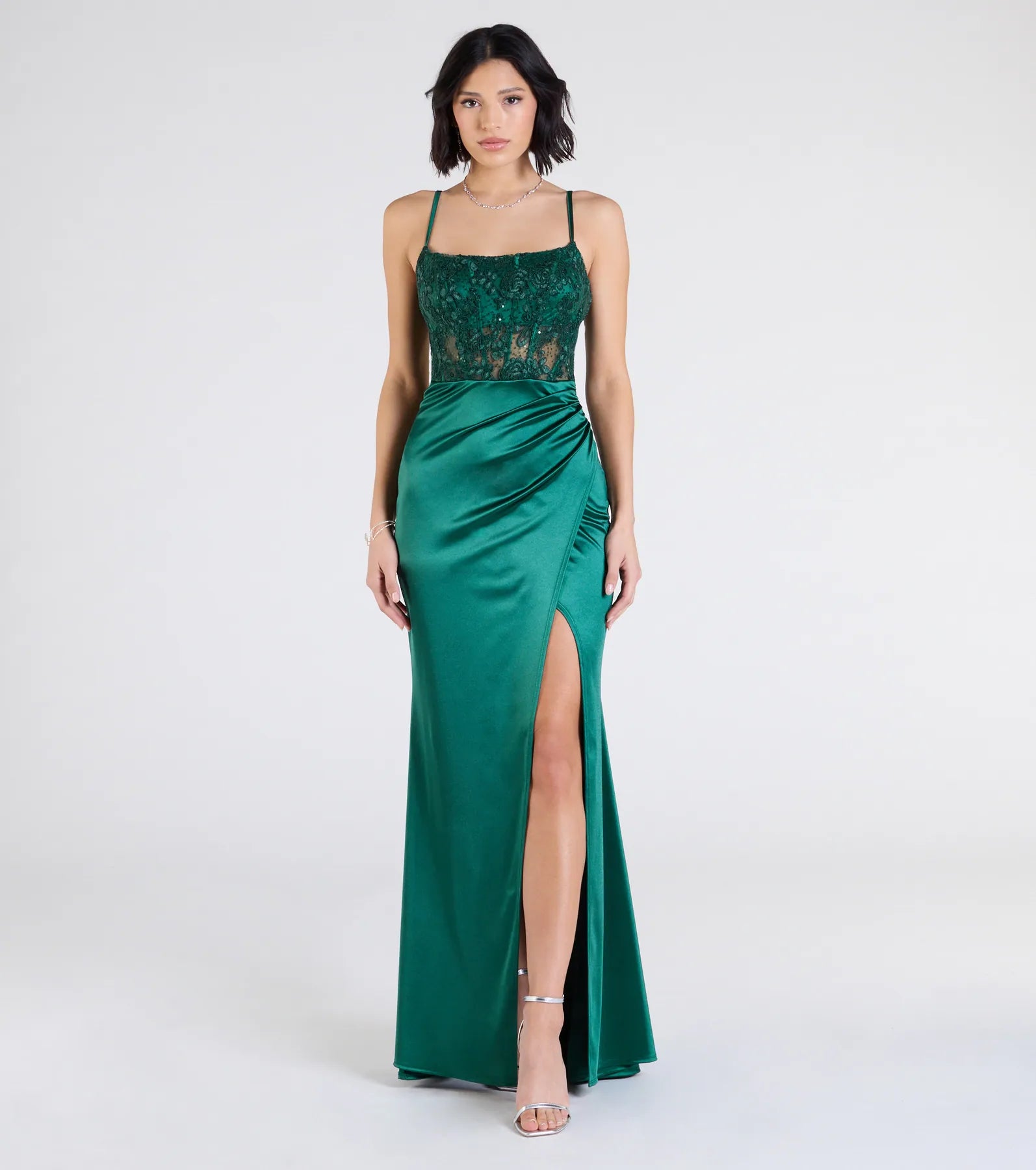 Lucia Lace Corset Slit Satin Formal Dress - Image 5