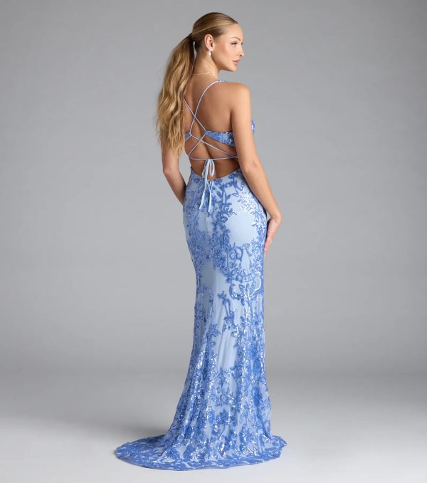 Jaide Lace-Up Corset Slit Sequin Formal Dress - Image 2