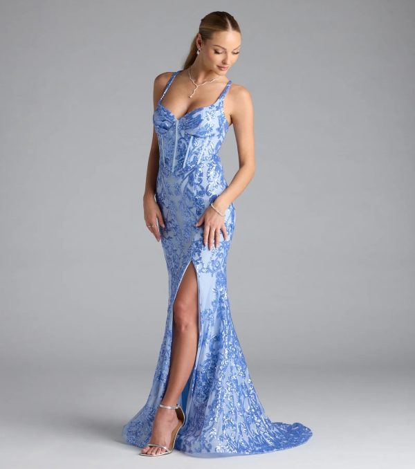 Jaide Lace-Up Corset Slit Sequin Formal Dress - Image 5