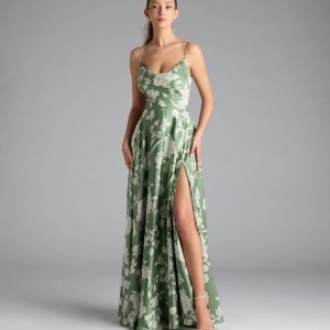 Robina Lace-Up A-Line Floral Satin Formal Dress